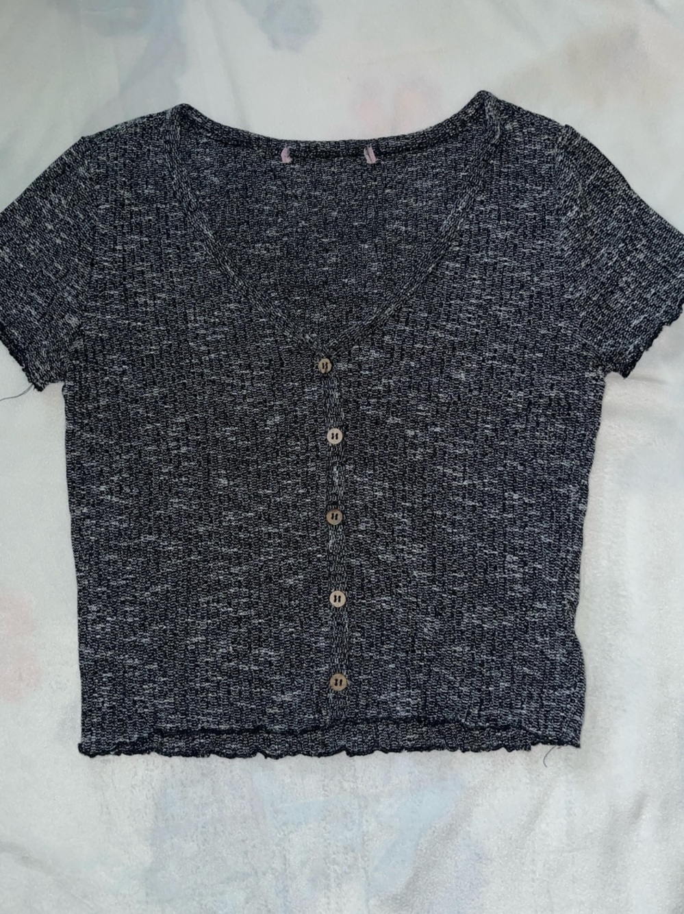 Crave Fame Black Heather Ribbed Button Crop Top